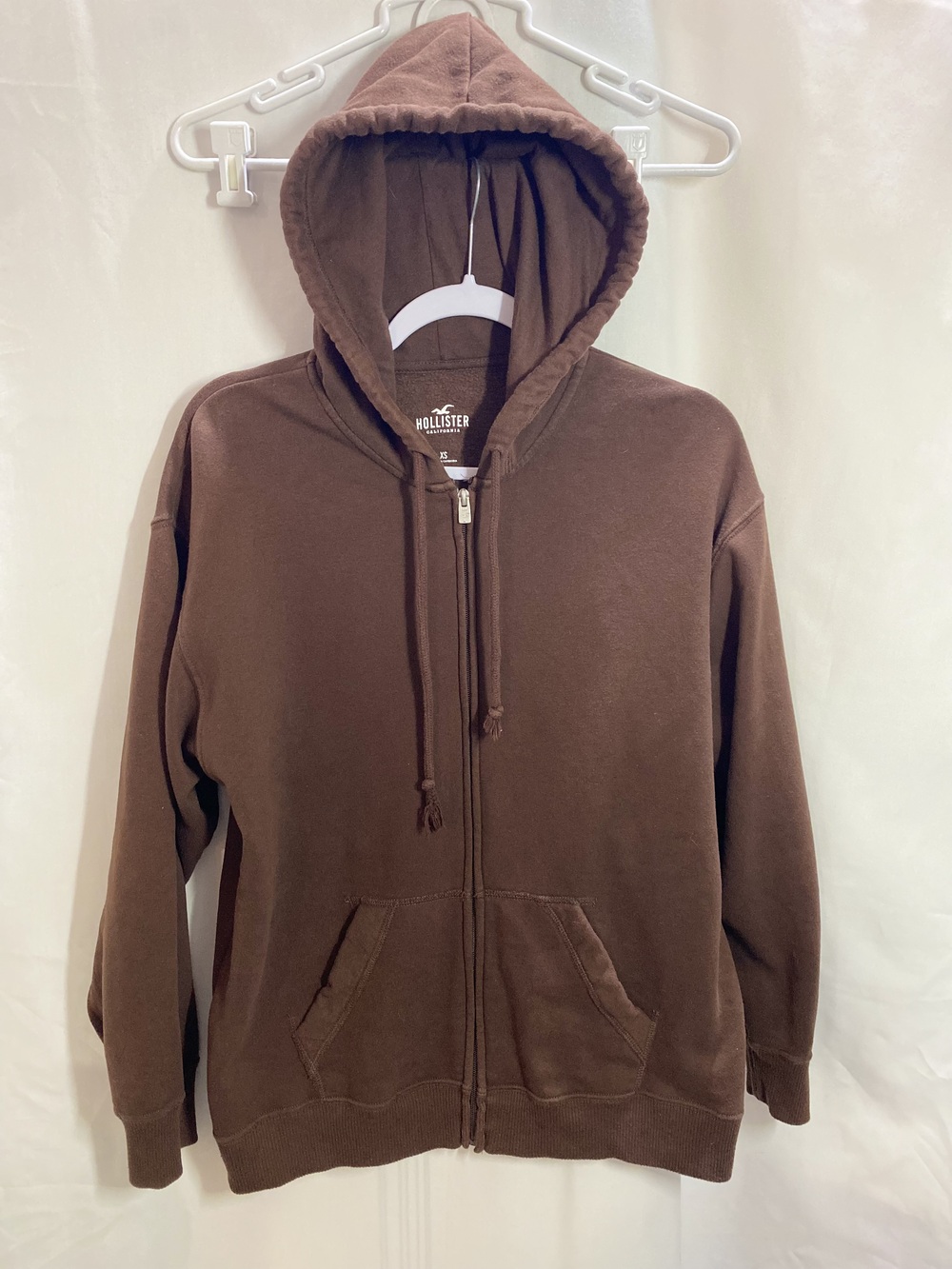 Hollister Men's Brown Zip Hoodie Size XS Fleece Lined Casual Sweatshirt